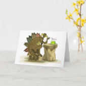 イラストレーションのステゴサウルス飲料を飲む。 カード (黄色い花)