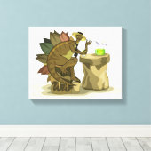 イラストレーションのステゴサウルス飲料を飲む。 キャンバスプリント (インサイチュ (ウッドフロア))