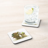 イラストレーションのステゴサウルス飲料を飲む。 コースター (右側)