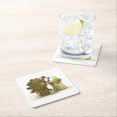 イラストレーションのステゴサウルス飲料を飲む。 スクエアペーパーコースター (インサイチュ)