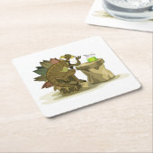 イラストレーションのステゴサウルス飲料を飲む。 スクエアペーパーコースター (アングル)