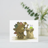 イラストレーションのステゴサウルス飲料を飲む。 ポストカード (スタンド正面)