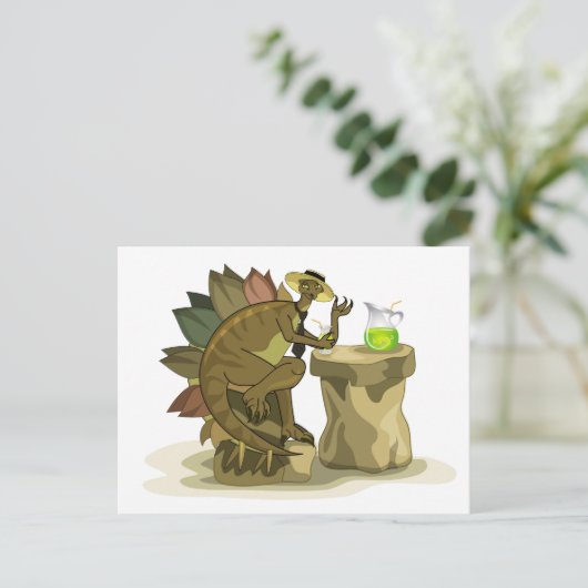 イラストレーションのステゴサウルス飲料を飲む。 ポストカード (スタンド正面)