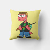 イラストレーションのスピノサウルスハンターと銃。 クッション (裏面)