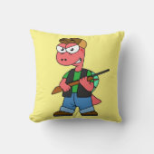 イラストレーションのスピノサウルスハンターと銃。 クッション (正面)