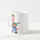 イラストレーションのスピノサウルスハンターと銃。 コーヒーマグカップ (正面左)