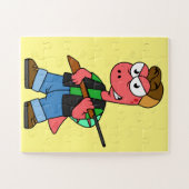 イラストレーションのスピノサウルスハンターと銃。 ジグソーパズル (横)