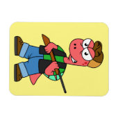 イラストレーションのスピノサウルスハンターと銃。 マグネット (横)