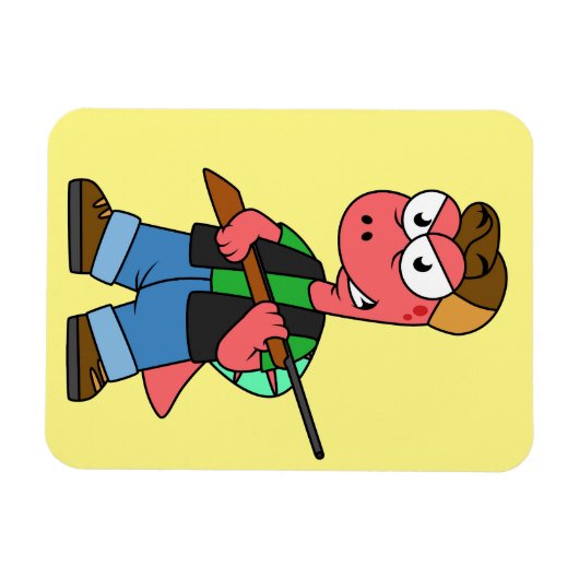 イラストレーションのスピノサウルスハンターと銃。 マグネット (横)