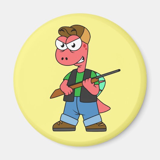 イラストレーションのスピノサウルスハンターと銃。 マグネット (正面)