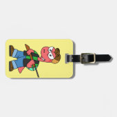 イラストレーションのスピノサウルスハンターと銃。 ラゲッジタグ (正面横)