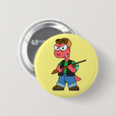 イラストレーションのスピノサウルスハンターと銃。 缶バッジ (正面&裏面)