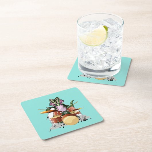 イラストレーションのチャスモサウルス遊のドラム。 スクエアペーパーコースター (インサイチュ)