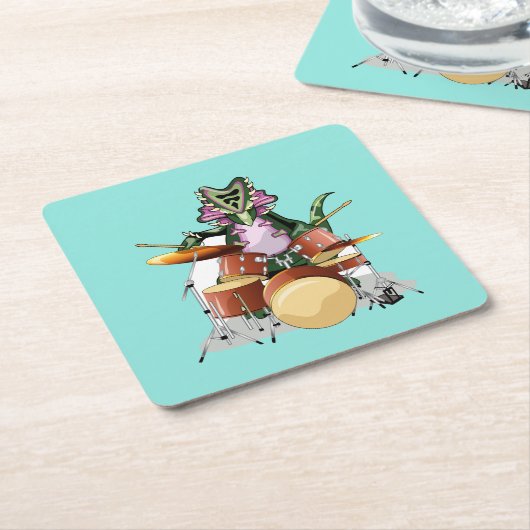 イラストレーションのチャスモサウルス遊のドラム。 スクエアペーパーコースター (アングル)