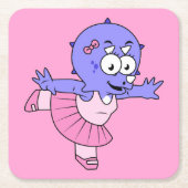 イラストレーションのトリケラトップバレエダンサー。 スクエアペーパーコースター (正面)