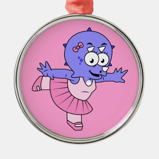 イラストレーションのトリケラトップバレエダンサー。 メタルオーナメント (正面)