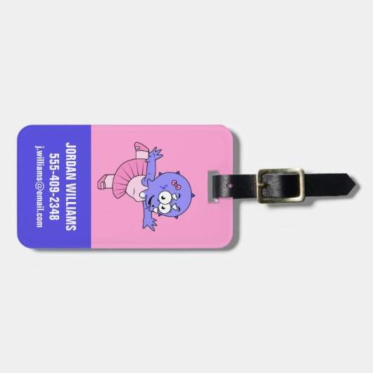 イラストレーションのトリケラトップバレエダンサー。 ラゲッジタグ (正面横)