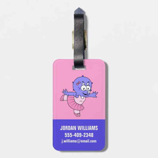 イラストレーションのトリケラトップバレエダンサー。 ラゲッジタグ (裏面縦)