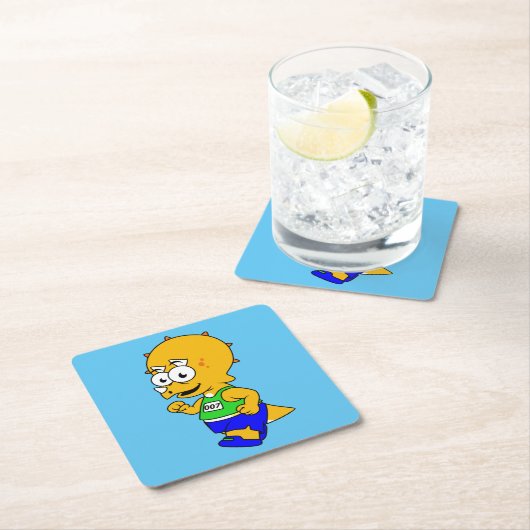 イラストレーションのトリケラトップランナー。 スクエアペーパーコースター (インサイチュ)