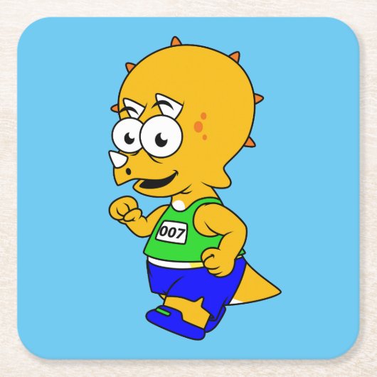 イラストレーションのトリケラトップランナー。 スクエアペーパーコースター (正面)