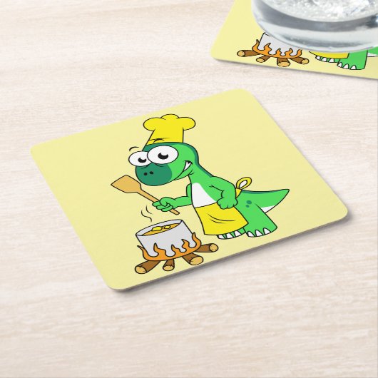 イラストレーションのパラショロフォス恐竜料理 スクエアペーパーコースター (アングル)