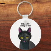 イラストレーションのブラックキャットのキーリング キーホルダー (正面)