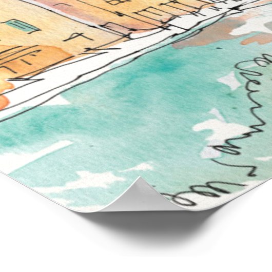 イラストレーションのポロフィノハーバーウィズサイルボート ポスター (角)