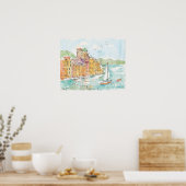 イラストレーションのポロフィノハーバーウィズサイルボート ポスター (キッチン)