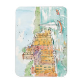 イラストレーションのポロフィノハーバーウィズサイルボート マグネット (縦)