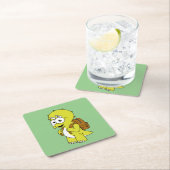 イラストレーションのリュックサックとトリケラトプス。 スクエアペーパーコースター (インサイチュ)