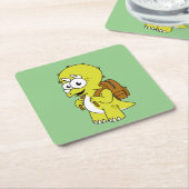 イラストレーションのリュックサックとトリケラトプス。 スクエアペーパーコースター (アングル)