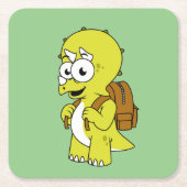 イラストレーションのリュックサックとトリケラトプス。 スクエアペーパーコースター (正面)