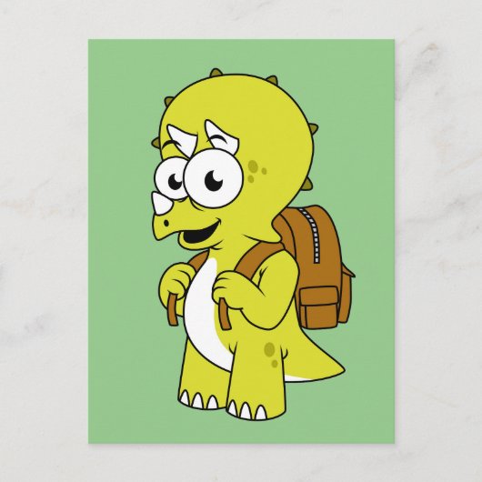 イラストレーションのリュックサックとトリケラトプス。 ポストカード (正面)