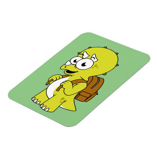 イラストレーションのリュックサックとトリケラトプス。 マグネット (左側)