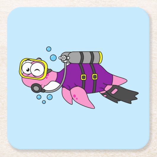 イラストレーションのローチネスのモンスタースキューバダイバー。 スクエアペーパーコースター (正面)