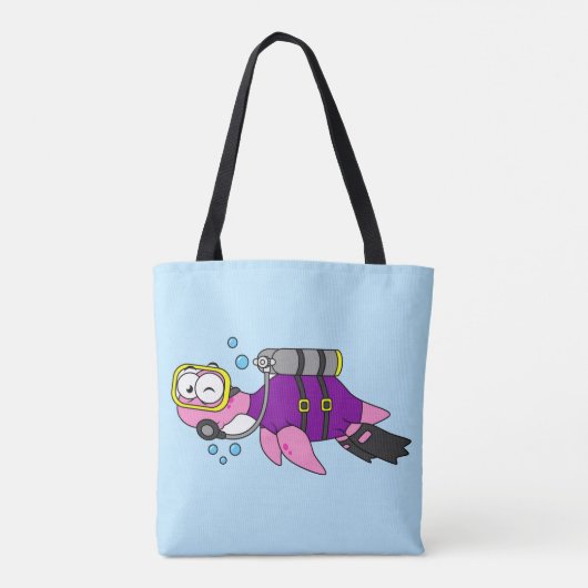 イラストレーションのローチネスのモンスタースキューバダイバー。 トートバッグ (裏面)