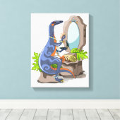 イラストレーションの化粧をしたイグアノドン。 キャンバスプリント (インサイチュ (ウッドフロア))