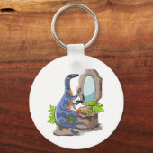 イラストレーションの化粧をしたイグアノドン。 キーホルダー (正面)