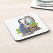 イラストレーションの化粧をしたイグアノドン。 コースター (左側)