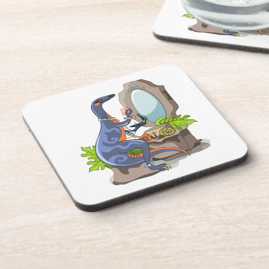 イラストレーションの化粧をしたイグアノドン。 コースター (左側)