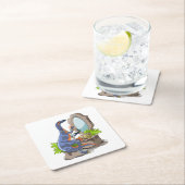 イラストレーションの化粧をしたイグアノドン。 スクエアペーパーコースター (インサイチュ)