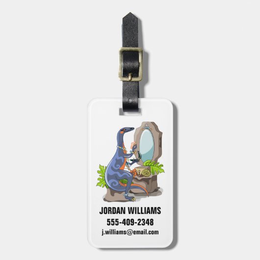 イラストレーションの化粧をしたイグアノドン。 ラゲッジタグ (正面縦)