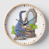 イラストレーションの化粧をしたイグアノドン。 壁時計 (正面)