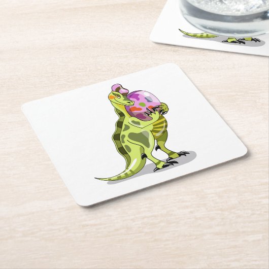 イラストレーションの卵を持つランベオサウルス。 スクエアペーパーコースター (アングル)