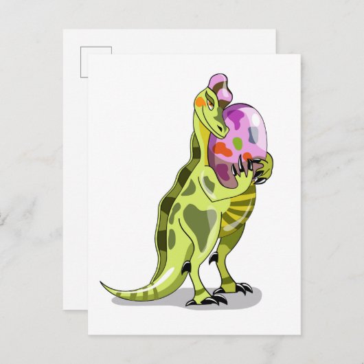 イラストレーションの卵を持つランベオサウルス。 ポストカード (正面/裏面)