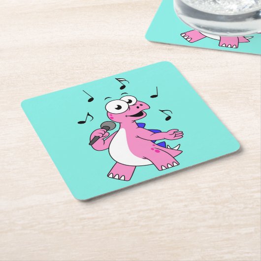 イラストレーションの歌のStegosaurus。 スクエアペーパーコースター (アングル)