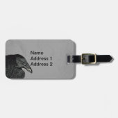 イラストレーションの頭の肩の黒いカラスの灰色 ラゲッジタグ (正面横)