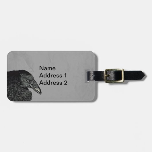 イラストレーションの頭の肩の黒いカラスの灰色 ラゲッジタグ (正面横)