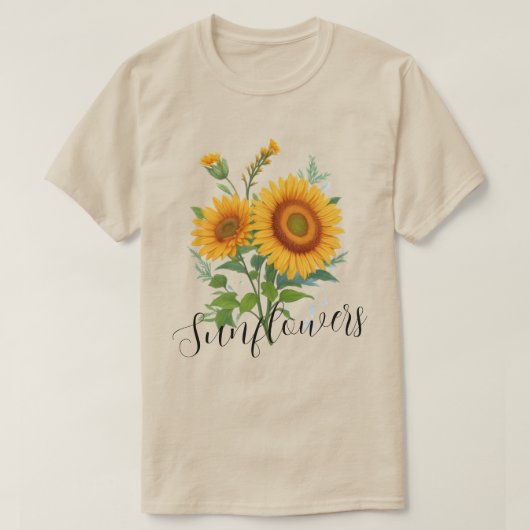 イラストレーションの黄色ひまわりフローラ植物学 Tシャツ (デザイン正面)