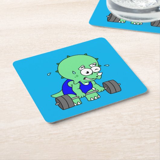 イラストレーションのTriceratopsの重量を持ち上げる。 スクエアペーパーコースター (アングル)